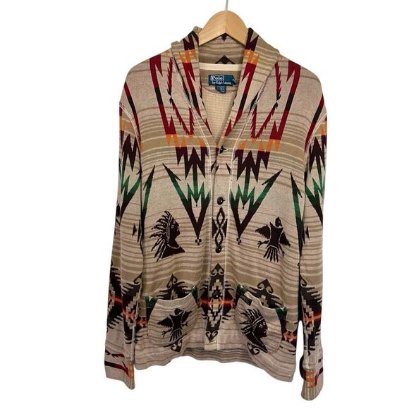 Polo by Ralph Lauren Shawl Collar Navajo Western Print Knit Cardigan Sweater, M - Picture 3 of 14